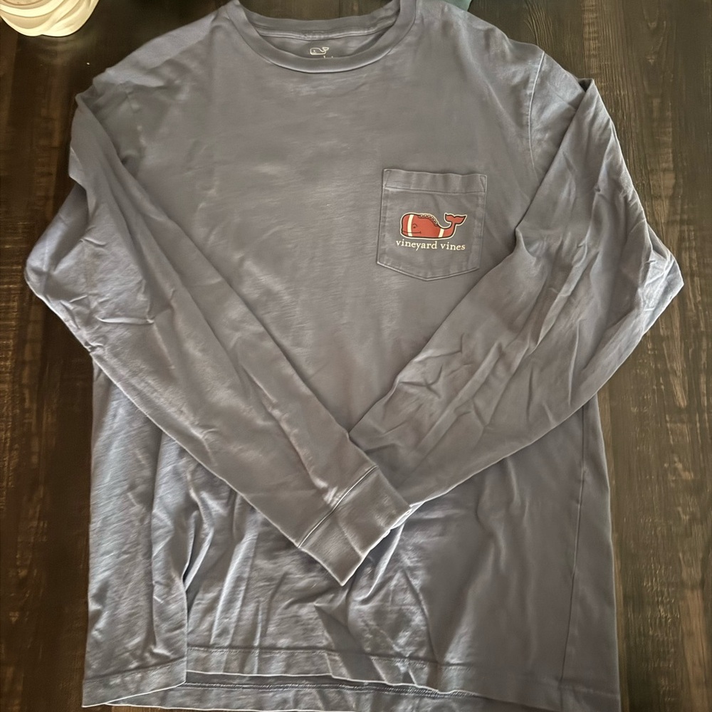 Vineyard Vines Men's Slate Blue Long Sleeve Tee - Football